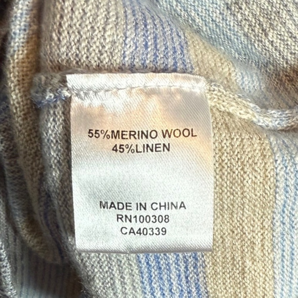 PETER MILLAR Men's 1/4 Zip Wool Linen Sweater, Striped, Size L - Picture 8 of 10